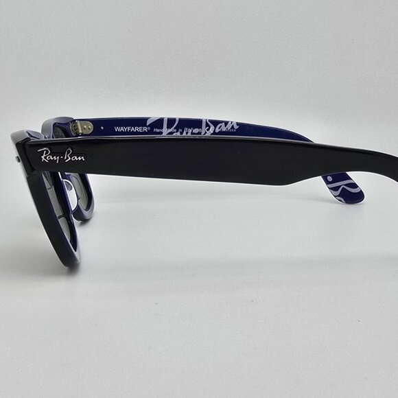Ray-Ban RB2140 1112/58 Wayfarer Black on Blue Text Polarized G-15 Sunglasses - Picture 3 of 16